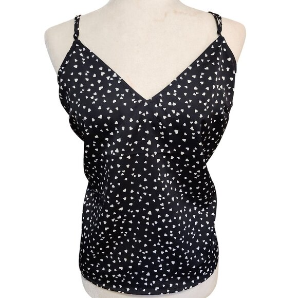 A New Day Women's Size L Black & White Heart Print Satin Cami Adjustable Straps - Picture 1 of 8
